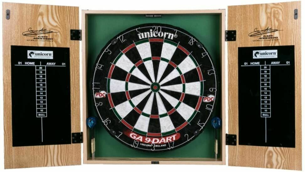 dartbord houten kast